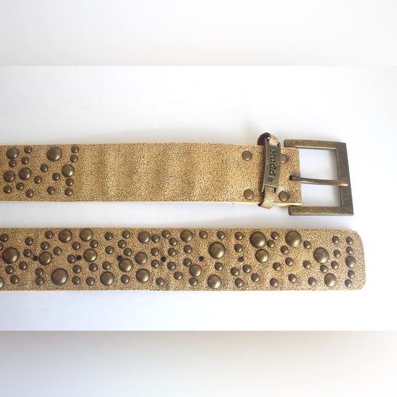 XL Genuine Leather Belt Metallic Gold with Brass Studs Studded Mudd - Picture 2 of 8